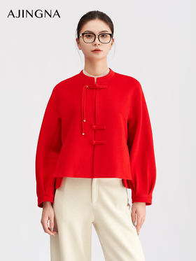 【商场同款】阿菁娜冬季新款盘扣坠扣针织衫插肩薄背设计喇叭袖中式雅致小众上衣A30D107027