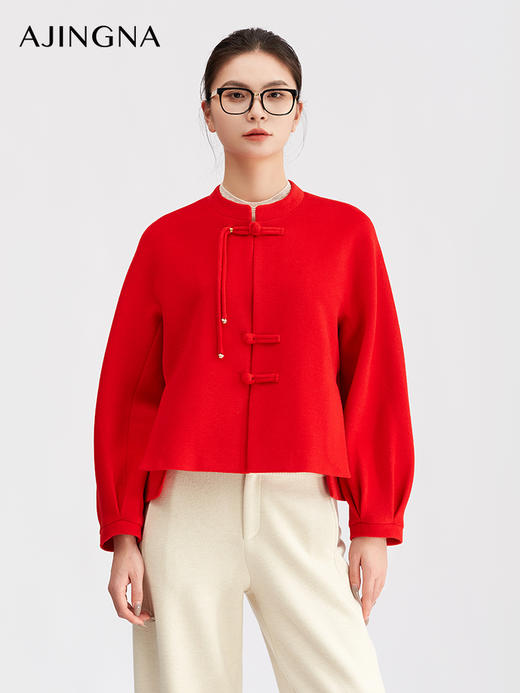 【商场同款】阿菁娜冬季新款盘扣坠扣针织衫插肩薄背设计喇叭袖中式雅致小众上衣A30D107027 商品图0