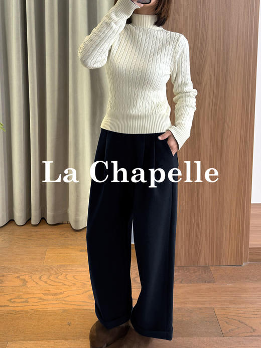 天猫同步【垂感毛呢裤】拉夏贝尔/La Chapelle松紧腰压褶卷边休闲裤女厚实有型垂坠感绵羊毛长裤新款 商品图7