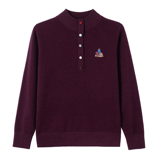 CC100纯羊毛女秋冬套头半高领打底针织衫刺绣长袖毛衣宽松大码上衣 商品图4