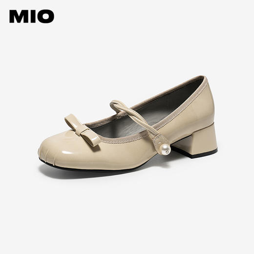 MIO米奥玛丽珍鞋2026春季新款圆头粗跟一字带扣带珍珠蝴蝶结女鞋M261425913 商品图1