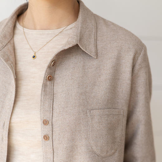 绽放055朵/牦牛绒棉混纺斜纹花纱绒感长袖衬衫文艺叠穿松弛感小衫 商品图3