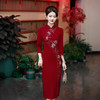 酒红色结婚礼服旗袍喜婆婆婚宴旗袍妈妈装礼服DL62569 商品缩略图1