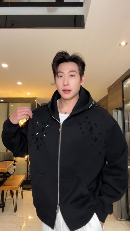 WY1326SDSA秋冬新款痞帅男装简约撞色刺绣数字拉链连帽开衫卫衣休闲百搭 商品图0