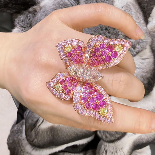 GAONAS  粉蝶仙 时尚粉色蝴蝶开口戒指11732JP 商品图4