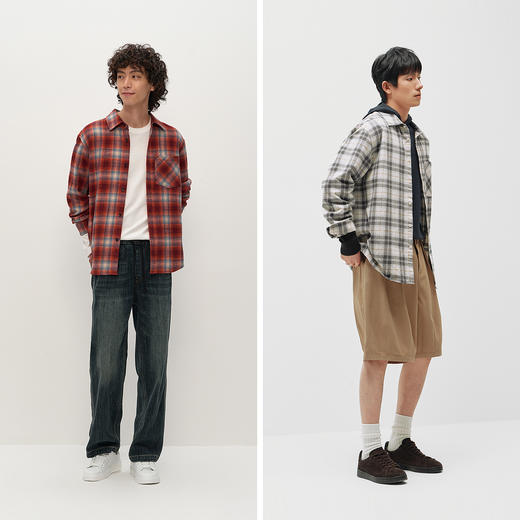 商场同款|森马长袖衬衫男春季纯棉磨毛格纹上衣2026新款时尚舒适 商品图4