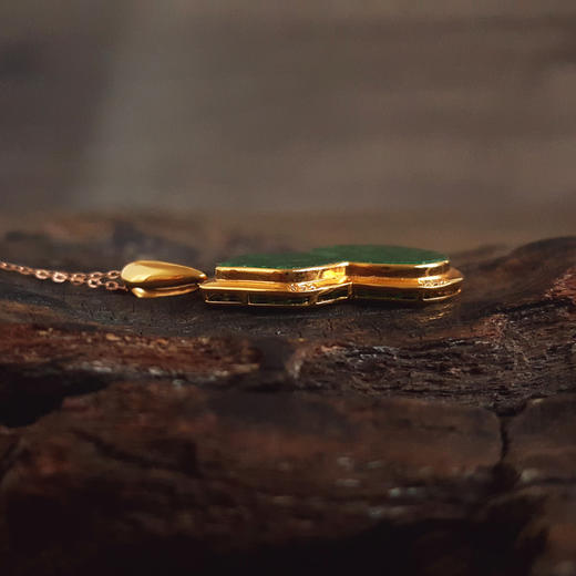 【天然正品】A货翡翠AU750黄金镶钻镶天然细腻满绿细豆种葫芦（福禄平安）翡翠吊坠项链26.6*19.4*3.7MM(皆取最大值)链长：45CM（长度可调节） 171225NJS45 商品图7