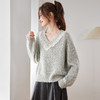 CC蕾丝拼接v领毛衣女宽松秋冬外穿宽松慵懒软糯针织衫洋气减龄上衣 商品缩略图0