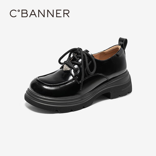 千百度厚底增高乐福鞋女2026春季新款复古JK小皮鞋舒适深口单鞋A26110110 商品图1