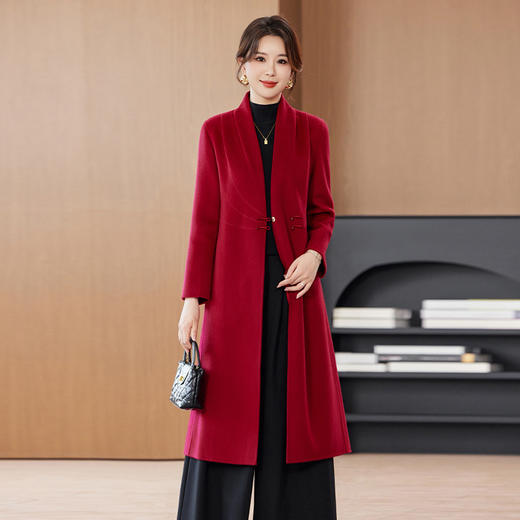 丁摩秋冬新款翻领羊毛双面毛呢大衣宽松高品质气质短款外套ALW5287LN 商品图1