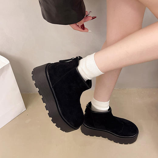 秋冬新款小个子增高马丁靴女舒适百搭后拉链加绒保暖厚底短靴棉靴 商品图2
