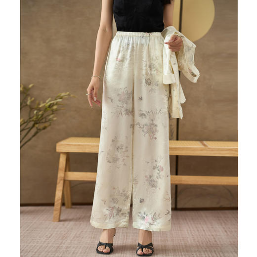 剩S/L/XL/XXL 米思阳 夏季新款新中式醋酸提花直筒裤高腰宽松薄款休闲裤2688 商品图2