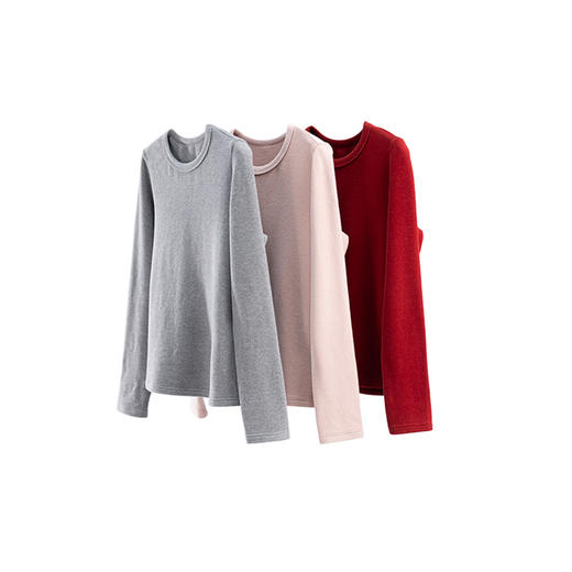 特绽放023朵/可靠双面绒T·双面德绒圆领正常肩长袖T恤显瘦打底衫 商品图4
