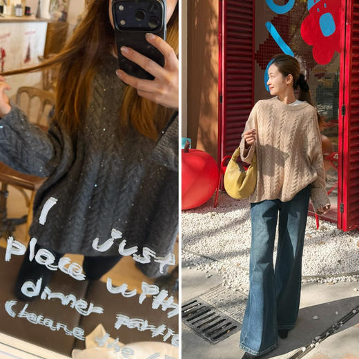 2512502    cariaggi 亮片麻花 宽松毛衣 羊绒羊毛 商品图0