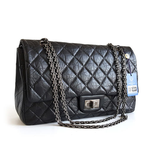 【95新】CHANEL香奈儿2.55A37590Y04150C3906大号31CM黑银牛皮2.55链条包单肩包女士 281225AK43 商品图1