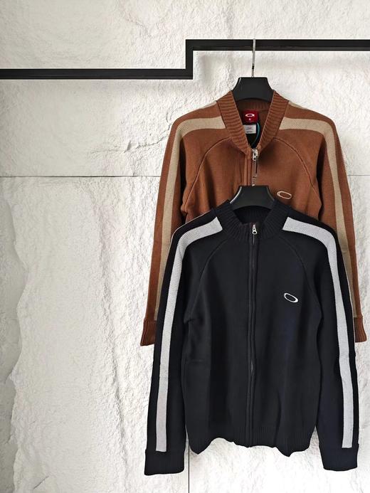 D123026刺绣标识古着色织拼接拉链针织毛衣外套男女同款 商品图0