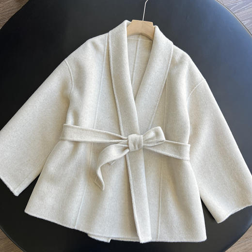 品牌订单山羊绒＋桑蚕丝超细羊毛翻领双面毛呢手工极简大衣 商品图14