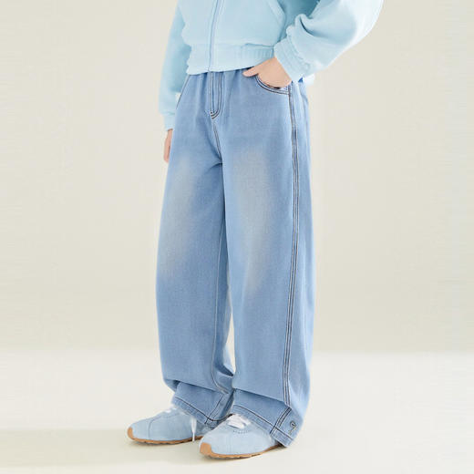 笛莎Deesha 童装女童裤子2026春新款韩版洋气宽松牛仔裤 商品图1