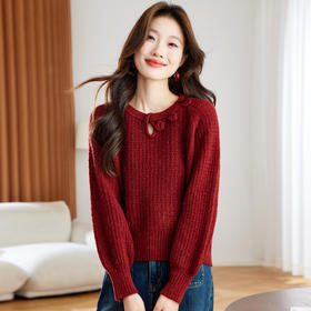 CC立体花朵高级感慵懒毛衣女秋冬宽松洋气内搭小个子针织打底衫上衣