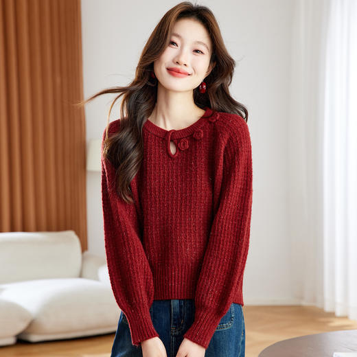 CC立体花朵高级感慵懒毛衣女秋冬宽松洋气内搭小个子针织打底衫上衣 商品图0