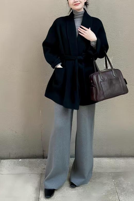 品牌订单山羊绒＋桑蚕丝超细羊毛翻领双面毛呢手工极简大衣 商品图8