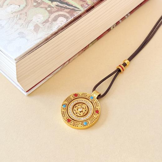 【沙金项链】敦煌小众镀金古法沙金转运罗盘吊坠 男女式古币项链 商品图3