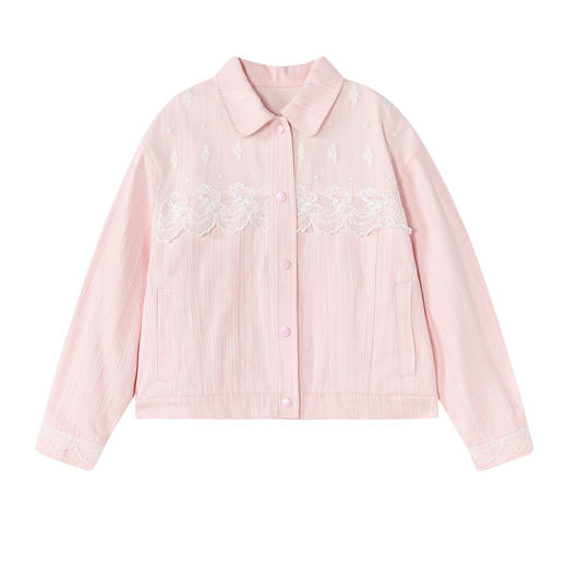 笛莎Deesha 童装女童外套2026春新款蕾丝花边拼接小翻领外套 商品图4