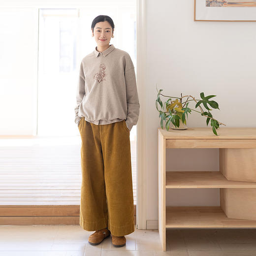 绽放028朵/茉莉花刺绣廓形纯棉长袖套头卫衣柔软亲肤宽松无帽上衣 商品图3