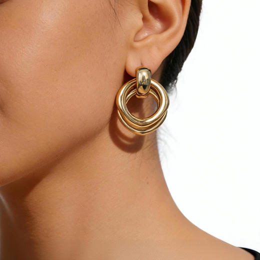 【宋佳&辛芷蕾&古力娜扎&钟楚曦&管乐&江一燕&蓝盈莹&李佳薇同款】古罗马时期 | 罗马金/银色双圈耳环（2色可选） 商品图2