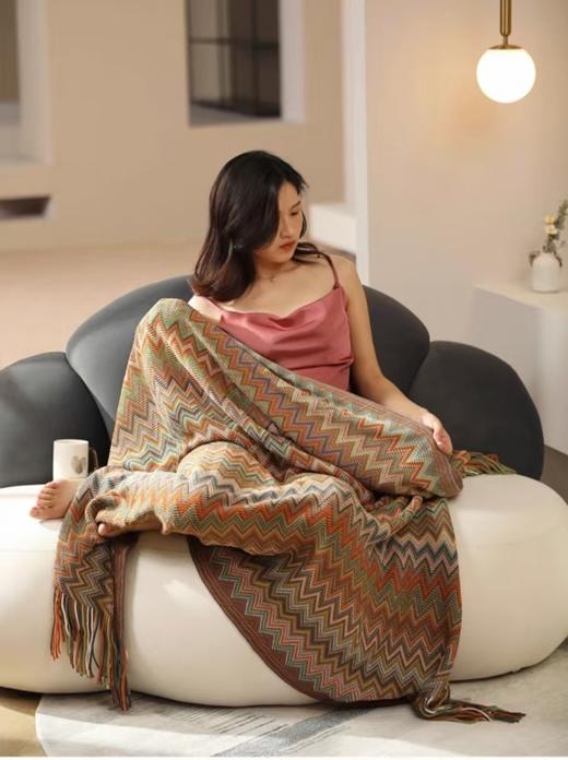 【菱形纹盖毯红棕】敦煌小众高级感午睡毯装饰毯针织毯子办公室沙发毯沙发盖毯 商品图3