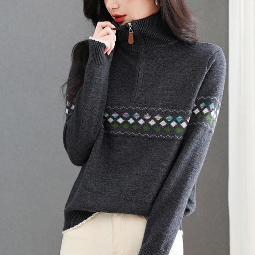 CC翻领毛衣女款2025新款半拉链针织衫保暖漂亮洋气高级感打底衫冬季 商品图3