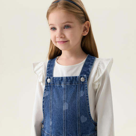 马克珍妮爱心满满女童纯棉牛仔背带裤2026年春装新款560112 商品图3