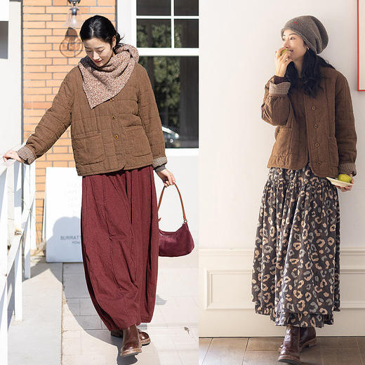 绽放051朵/方正棉服·色织亚麻方格绗棉短棉服复古文艺棉衣厚外套 商品图3