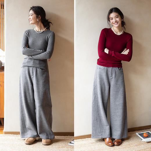 绽放044朵/羊毛混纺花纱毛呢直筒长裤百搭松弛感双面呢休闲裤新款 商品图2