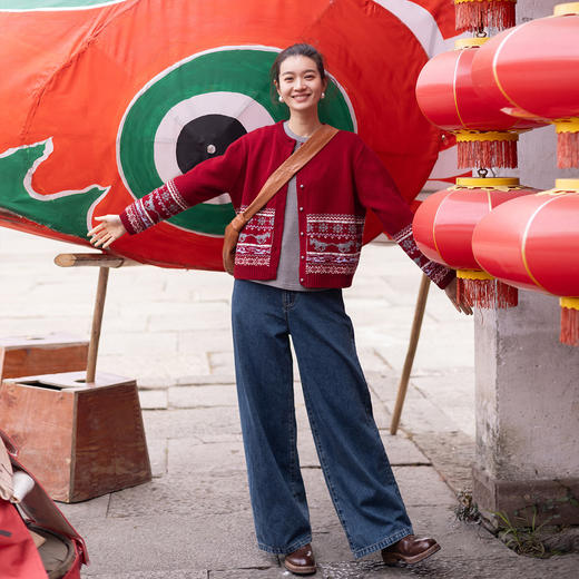 特绽放081朵/马上有福禄费尔岛提花毛衣·纯羊毛马年提花针织开衫 商品图3