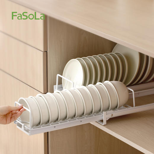 FaSoLa厨房抽拉碗碟收纳架橱柜内置物架抽屉式碗架拉篮放碗筷盘子抽拉碗架 商品图0