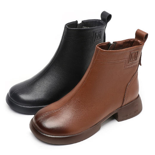 丁摩 雪地靴女秋冬真皮后拉链英伦厚底羊毛里粗跟百搭大码短靴5ZF-9979 商品图4