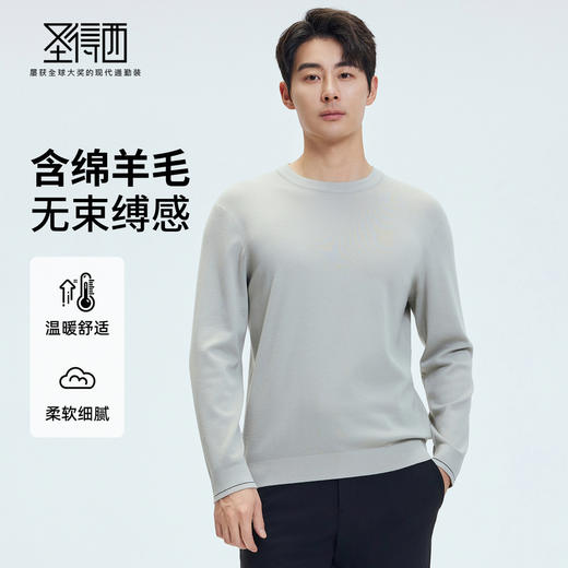 【门店同款】圣得西2025年秋冬季含绵羊毛毛衫青年男款圆领针织衫 商品图0