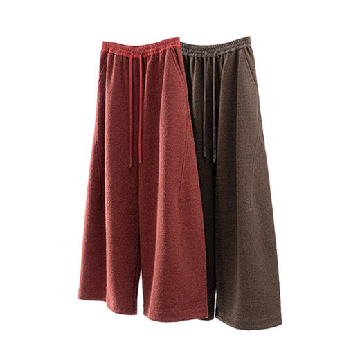 特绽放009朵/热可可暖羊毛裤·羊毛混纺加厚全腰松紧阔腿休闲裤女 商品图4