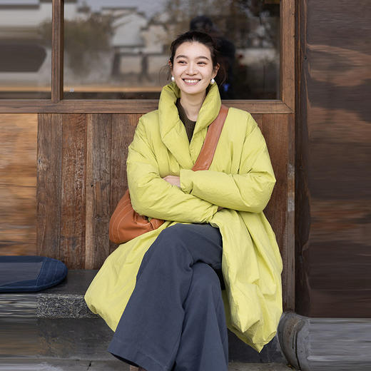 绽放069朵/高支高密棉廓形感中长款羽绒服女防风保暖立领羽绒外套 商品图3