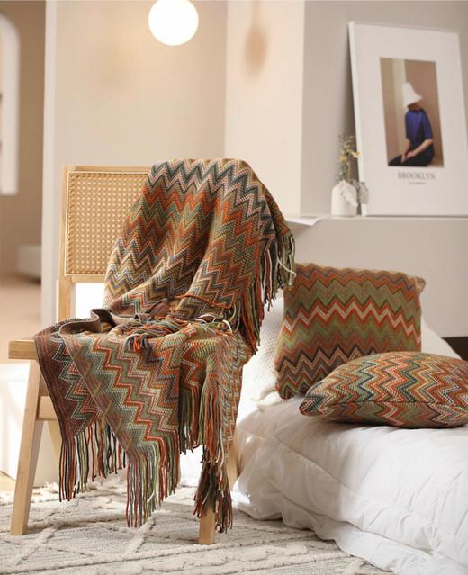 【菱形纹盖毯红棕】敦煌小众高级感午睡毯装饰毯针织毯子办公室沙发毯沙发盖毯 商品图1