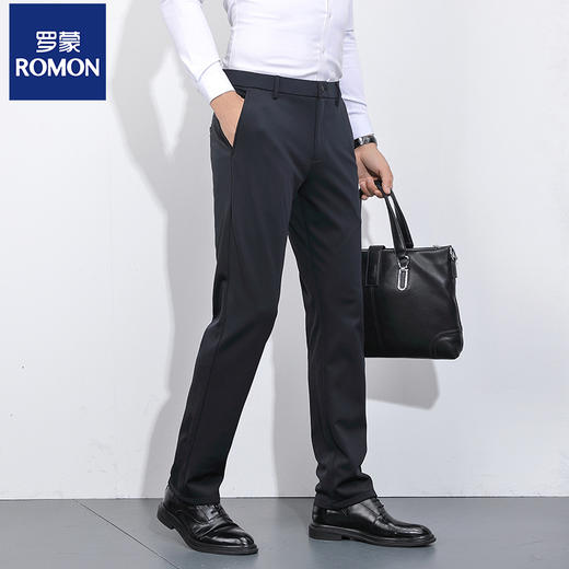 罗蒙 冬季直筒高腰加绒加厚男士抗皱商务休闲西裤628 商品图3