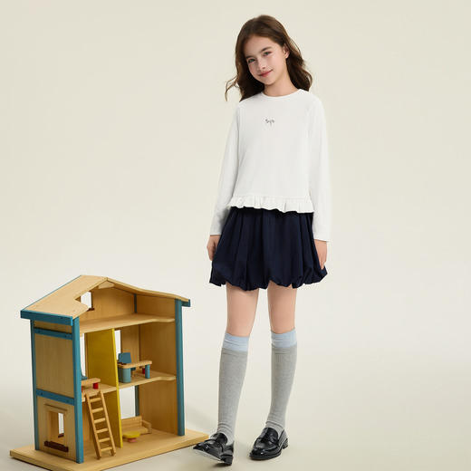 笛莎Deesha 童装女童T恤2026春新款甜美花边下摆T恤 商品图2