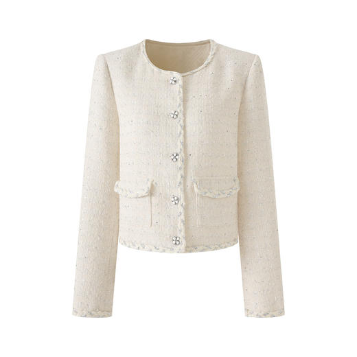 「高货wl」全新升级【铂金会员339/天猫459/差价120】(31446)洛诗琳亮丝羊毛混纺小香风外套2025秋冬粗花呢时尚短外套 商品图4