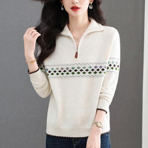 CC翻领毛衣女款2025新款半拉链针织衫保暖漂亮洋气高级感打底衫冬季 商品图1