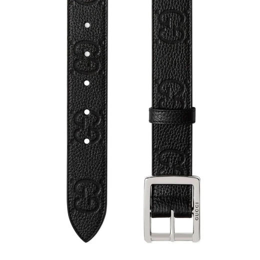 【一】GUCCI 古驰 男士 GG 皮革方形钯色带扣腰带 黑色 761567 AABZA 1000 商品图2