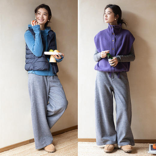 绽放044朵/羊毛混纺花纱毛呢直筒长裤百搭松弛感双面呢休闲裤新款 商品图1