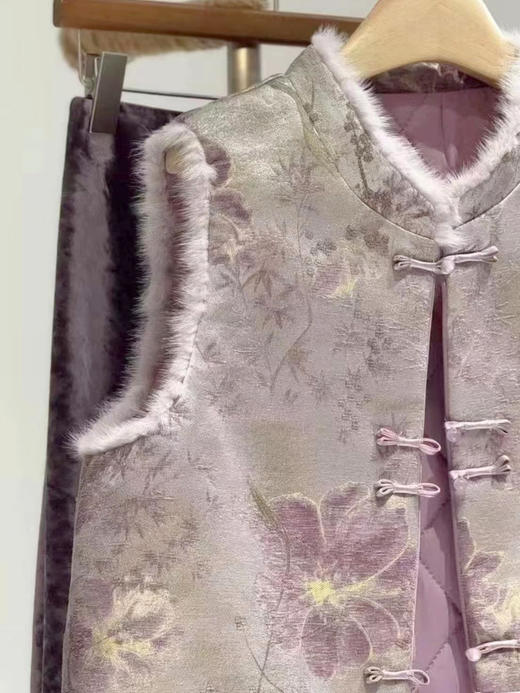 【百图lulu定制】【紫樱马甲】 新中式 水貂毛 紫色 夹棉马甲 商品图5