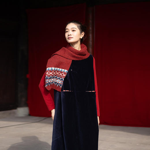 绽放014朵/棉平绒灯芯绒方领盘扣双层背心裙文艺叠穿无袖连衣裙女 商品图0