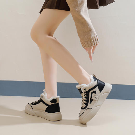 「AILISCOCO暖绒高邦板鞋」绒毛内里持久恒温 圆形鞋头行走舒适 柔软耐磨易打理 商品图0